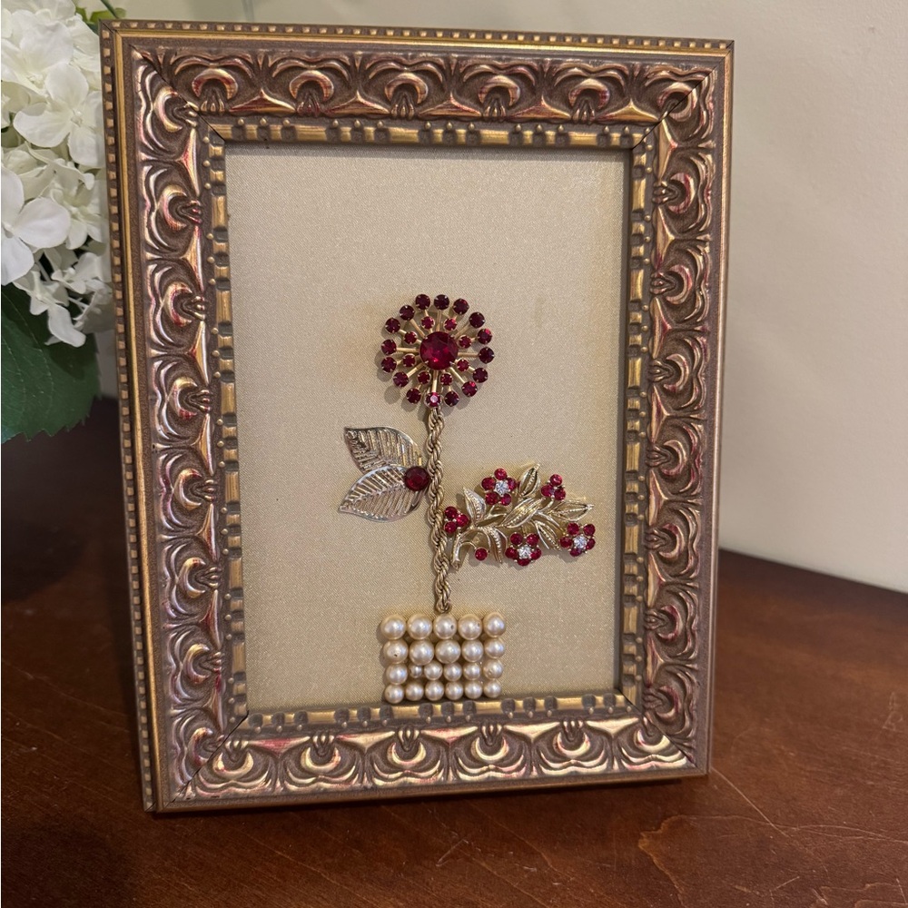 Framed Vintage Costume Jewelry Floral Art